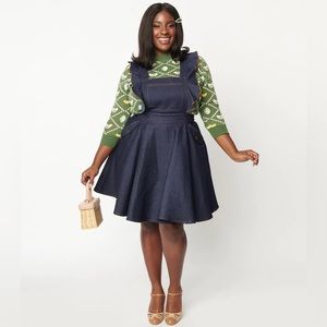 NWOT Unique Vintage plus-size denim pinafore dress